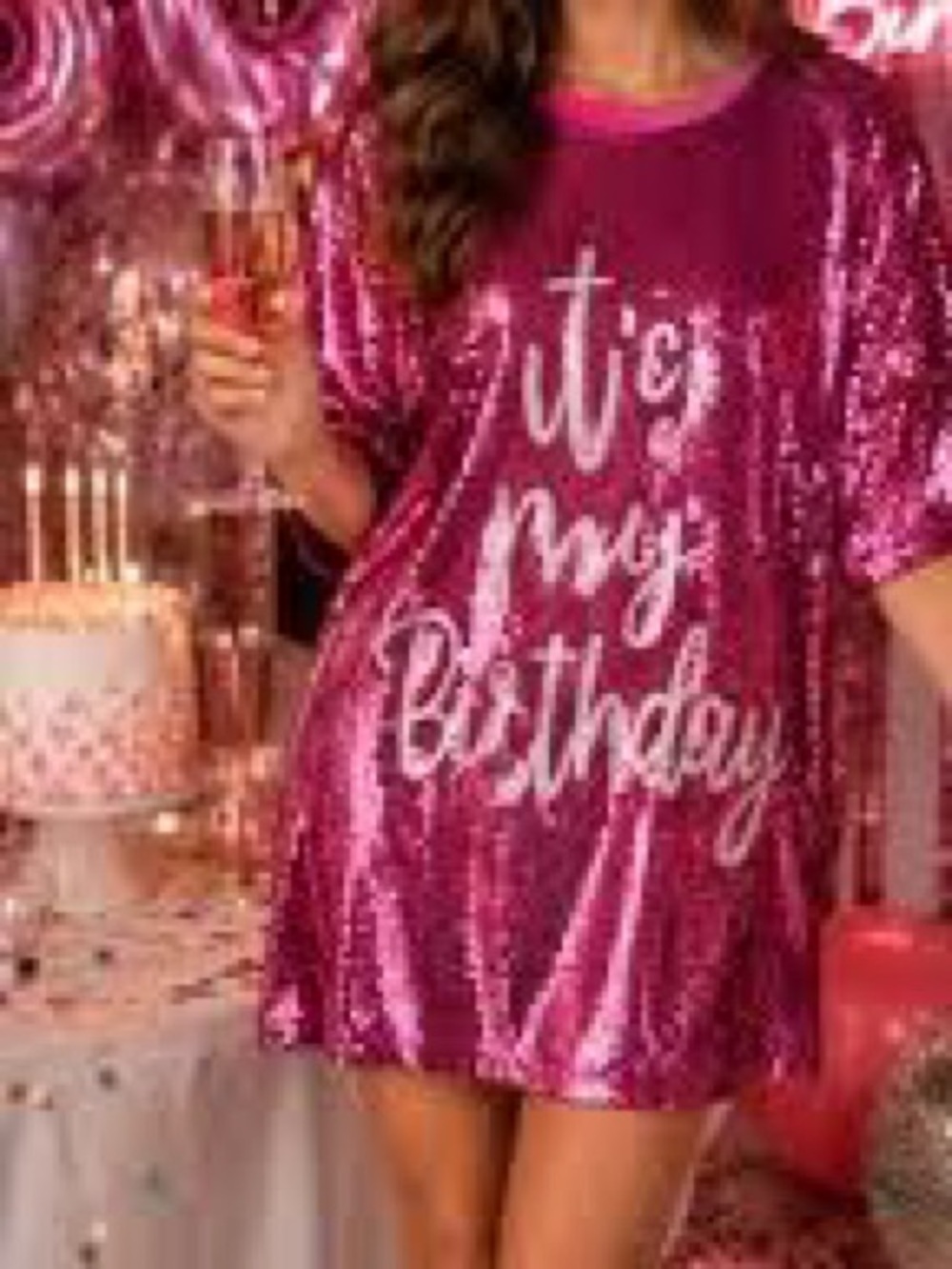 Fashion Nova Sequin Mini Dress - Fuchsia Pink Script
